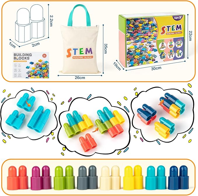 Tigerhu Kids 1120pcs Building Blocks Set Educational STEM Building Toy, Construction Block Toys Set Learning Playset Kit for Boys Girls, Child Brain Development Preschool Kindergarten Toy Age 3+