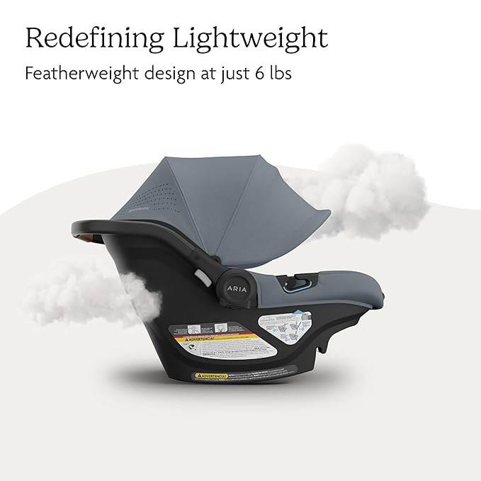 UPPAbaby Aria V2 Lightweight Infant Car Seat - Just Under 6 lbs - Base with Load Leg + Infant Insert + All-Weather FootCover Included - Direct Stroller Attachment - Callum (Stone Blue)