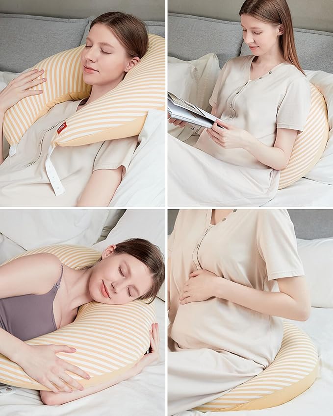 Mamaway Pregnancy Pillow for Sleeping, Nursing Pillow for Pregnancy, Temperature Regulating, Breathable, Bouncy, Adjustable C Shape Baby Feeding Positioner, Pregnancy Must Haves, Breathable Foam