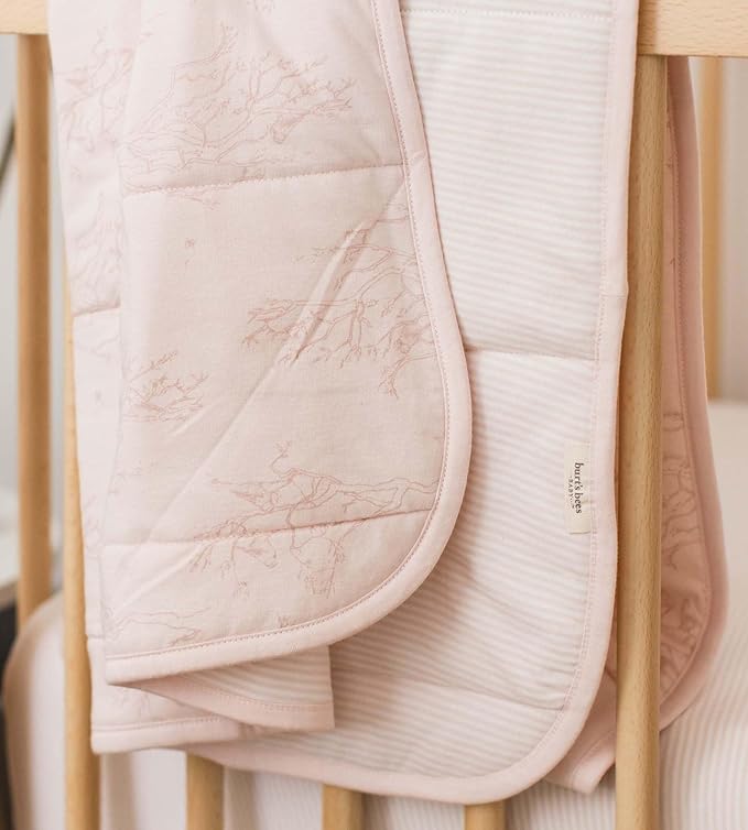 Burt's Bees Baby Reversible Blanket, Nursery, Stroller & Tummy-Time Organic Jersey Cotton Quilted Infant & Toddler Bedding