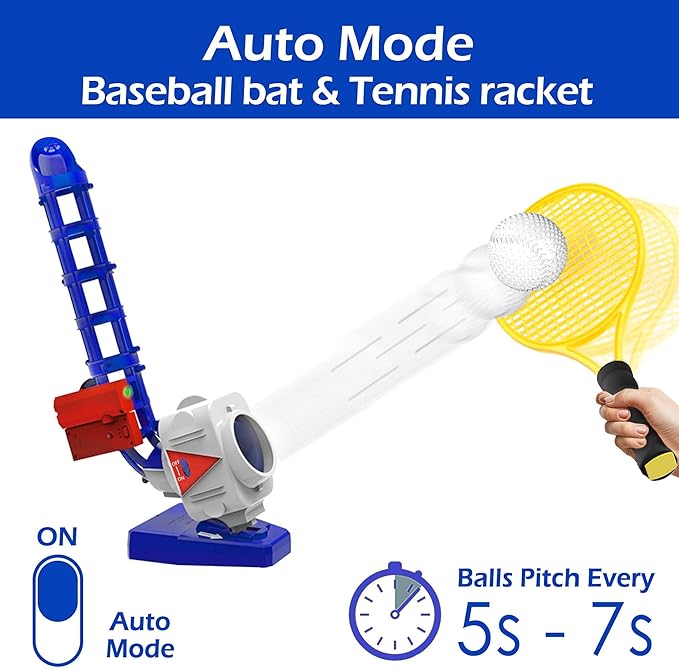 iPlay, iLearn Kids Pitching Machine Toys, 2 in 1 RC Baseball Tennis Pitcher, Auto Ball Launching Bat, Boy Outdoor Outside Sports Backyard Game, Birthday Gift 5 6 7 8 10 12 Yr Youth-Partially Assembled