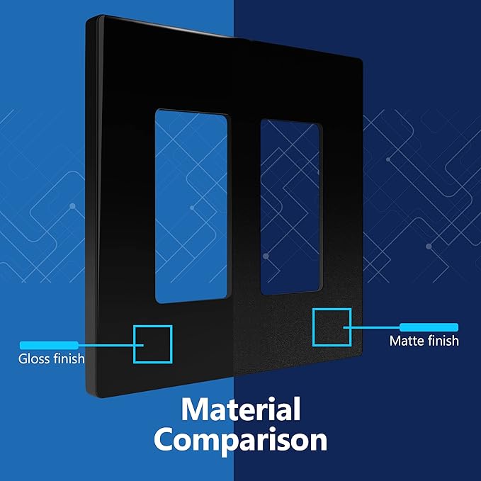 LIDER Matte Finish Double Decorator Switch Cover, Screwless Wall Plate, Mid-Size 2-Gang 4.88" x 4.92", Unbreakable Polycarbonate Thermoplastic, UL Listed, LSWP-32M-BK2P, Black, 2 Pack