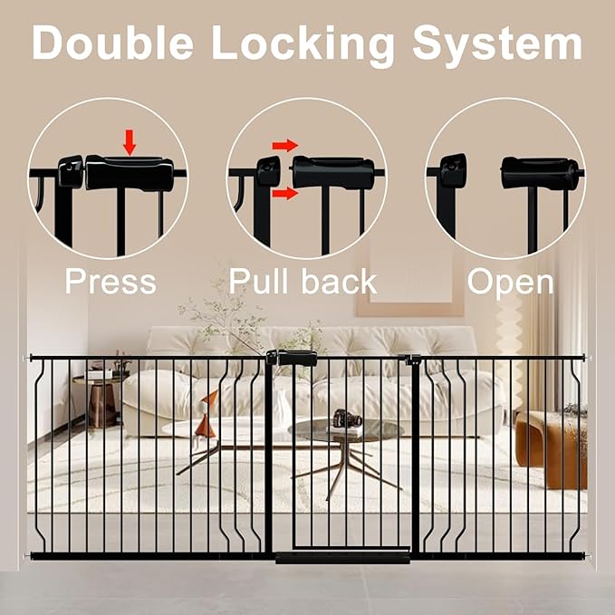 WAOWAO Baby Gate 71.65-85.03" Extra Wide Pressure Mounted Walk Through Swing Auto Close Safety Metal Black Toddler Kids Child Dog Pet Puppy for Stairs,Doorways,Kitchen