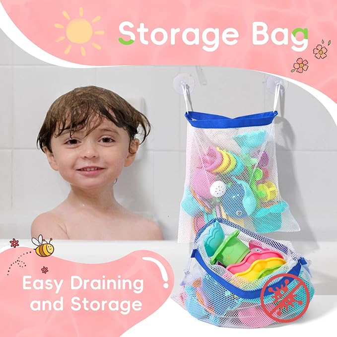 Mold Free Bath Toys for Kids Ages 1-3, 17PCS Easy Clean & Colorful Baby Bath Toys for Toddlers 2-4 with Stacking Cups Fun Bathtub Pool Water Table Toys for Baby and Toddler Christmas Stocking Stuffers