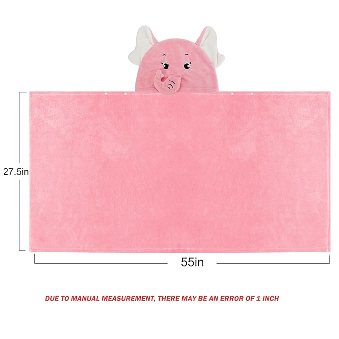 ROMASA Baby Bath Towel Ultra Soft Hooded Towel Highly Absorbent Bathrobe Blanket Toddlers Shower Gifts for Boys Girls-27.5" x 55" (Pink Elephant)