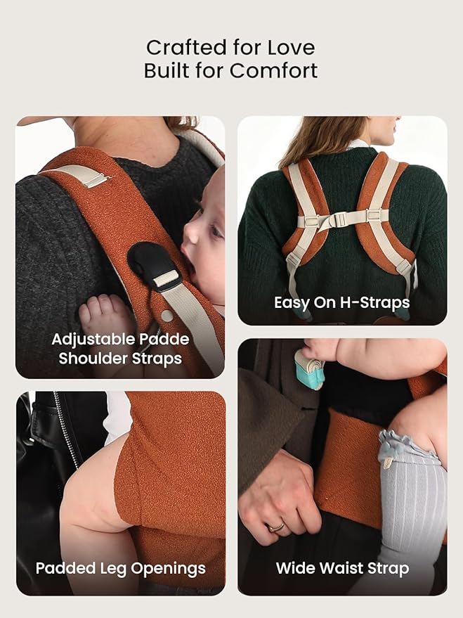 Grownsy Baby Carrier Newborn to Toddler (7-44lbs), Ergonomic & Cozy Wraps with One-Click Buckle, Head Support for Hands-Free Comfort, Sepia