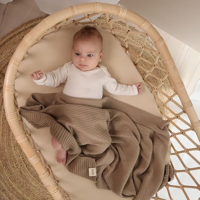 Knitted Organic Cotton Baby Blanket- Swaddle Blanket, 30" x 40" Soft Receiving Blanket for Newborn 2-Pack (Fog/Mochachino)