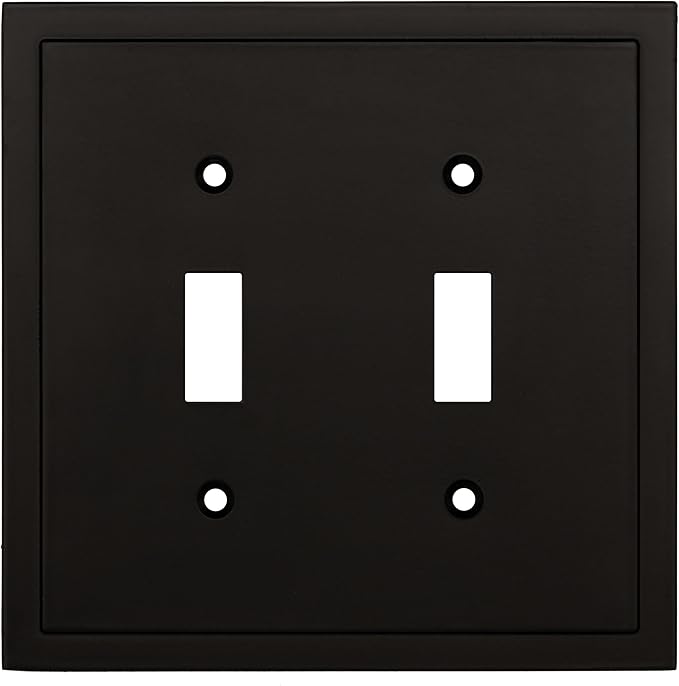 Henne Bery Modern Edge Decorative Wall Plate Switch Plate Outlet Cover, Durable Solid Zinc Alloy (Double Toggle, Matte Black)
