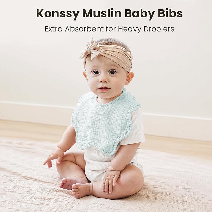Konssy Muslin Baby Bibs 100% Cotton Absorbent Bandana Drool Bibs for Teething and Drooling, 6-Pack for Baby Boys & Girls