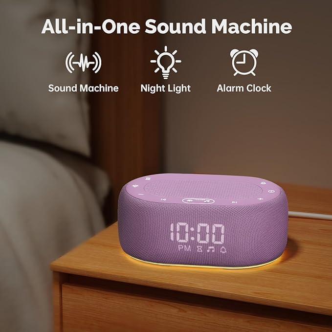 1Mii White Noise Sound Machine for Sleep, Pink Noise Machines for Baby Adults Sleeping, 18 Soothing Sounds with 7-Color Night Light, Timer, Alarm Clock, 16 Volume Levels, Remote App Control - Purple