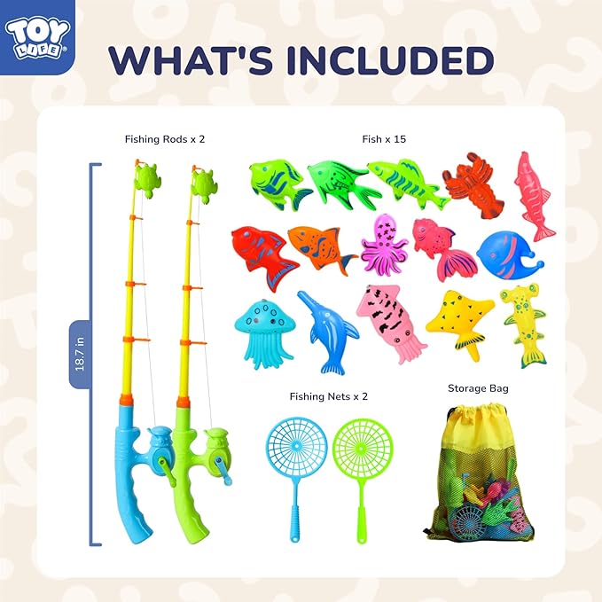 TOY Life Magnetic Fishing Game for Toddlers 1-8 with 2 Poles, Bath Toys for Ages 3+