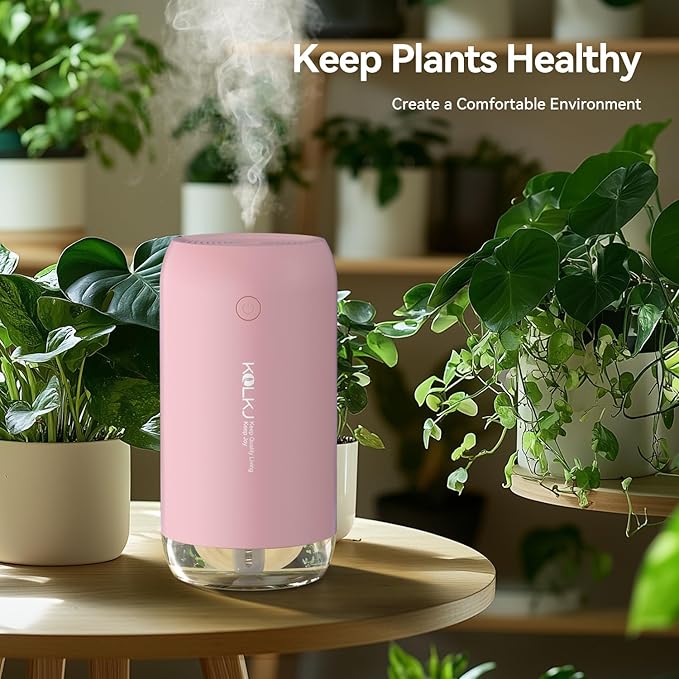 Portable Mini Humidifier, KQLKJ 350ml Small Cool Mist Humidifiers, USB Personal Desktop Humidifier for Bedroom Car Office Travel with Auto Shut-Off & 2 Mist Modes (Pink)