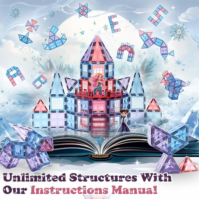 Little Pi Frozen Magnetic Tiles 3 Year Old Girl Gifts 5 Year Old 4 Year Old Girl Birthday Gifts Princess Toys Magnet Tiles Building Blocks Castle Age 3 4 5 6 7 8