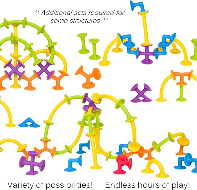 Froogly - 25 Piece Suction Toys | Montessori Bath Construction Building Set Silicone Preschool Daycare Shower Travel for Kids Toddlers Boys Girls Ages 3 4 5 6 Year Old