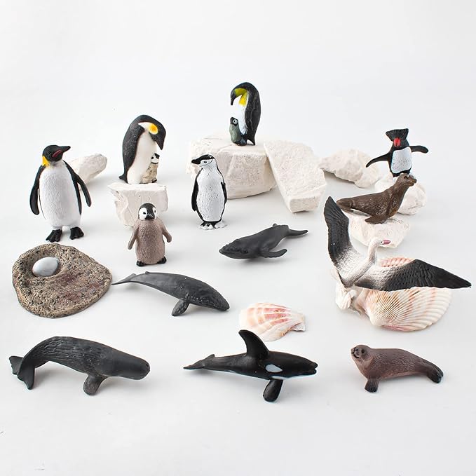 14PCS Antarctica Penguin Figurines Toy Playset Arctic Penguin Lifecycle Realistic Sperm Whale Toys Cake Decoration Christmas Birthday Party Supplies Decor