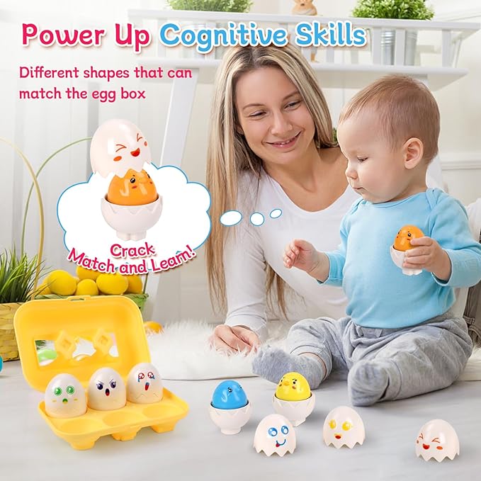 USATDD Egg Toys Hide & Squeak Matching Eggs for Toddlers, Color Recognition Sensory Learning Toys, Fine Motor Skills Montessori Toy for Kids, 6pcs