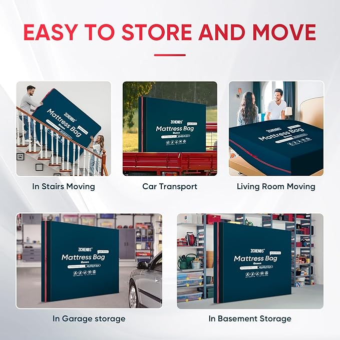 ZCHENBS® – Mattress Bags for Moving and Storage,Mattress Bag with Zippers,5 Mil Ultra-Thick Bed Bag,Waterproof,Anti-Tear,Heavy-Duty Mattress bag (Black, Queen-(2 Pack))