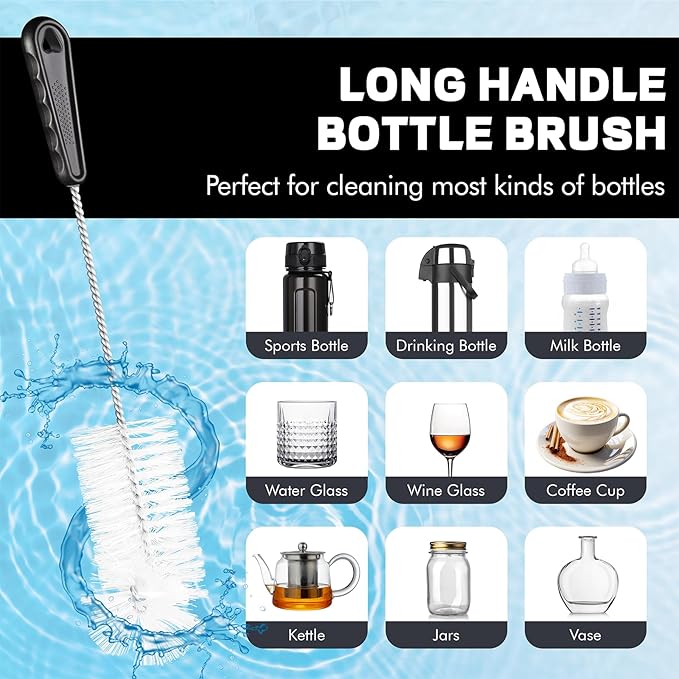 Bottle Cleaning Brush Set, 4Pcs Long Handle Bottle and Straw Cleaner Brushes for Washing Water Bottles Drinks Bottles Baby Bottles Glass Teapots