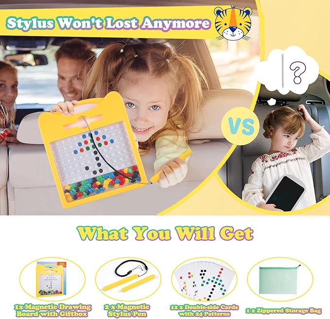 Magnetic Drawing Board for Kids, Toddler Magnet Doodle Board with 2 Pens, Magnetic Dot Art, Fine Motor Skills Toys, Airplane Travel Essentials Toys for Boys Girls (Yellow Cat)