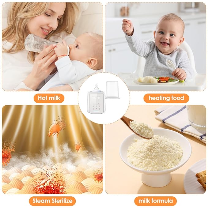 Baby Bottle Warmer, Fast Baby Milk Warmer with Timer, 8-in-1 Baby Milk Warmer with Digital Display, Night Light for Nighttime Breastfeeding, Bottle Warmer for All Bottles with Sterilizing Keep Warm