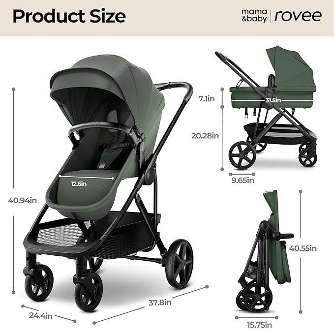MAMA & BABY Rovee 2-in-1 Baby Stroller, Convertible Infant & Toddler Stroller with Reversible Seat, Large UPF 50+ Sun Canopy, Foldable Stroller with Shock-Absorbing Wheels & Storage Basket