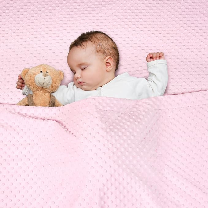 david's kids Micro Fleece Minky Baby Blanket for Girls with Double Layer and Soothing Raised Dots, 40x50 Inches Breathable and Soft Lightweight Receiving Blanket for Newborns, Pink