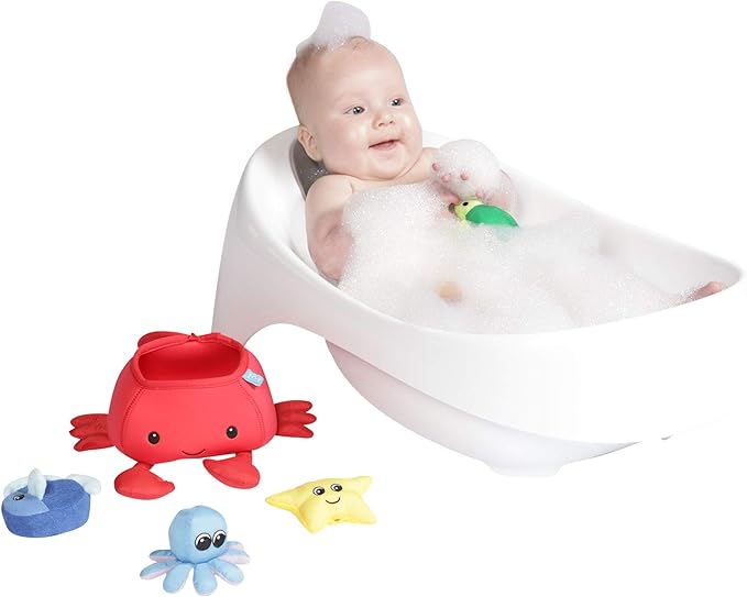 Manhattan Toy Neoprene Crab 5-Piece Floating Spill n Fill Bath Toy with Quick Dry Sponges and Squirt Toy