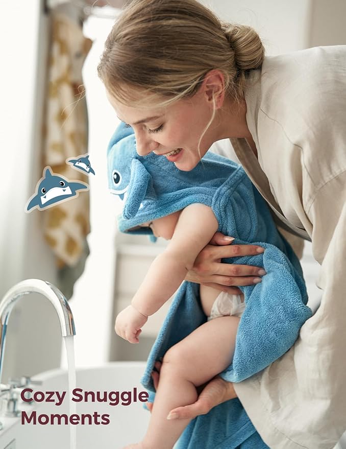 Momcozy Baby Bath Towels with Visualize Health Label - Ultra Soft & Absorbent Coral Fleece Hooded Towels for Newborn, Infant, Toddler (0-36 Months) Bath Essentials (Large Size,2 Pack)