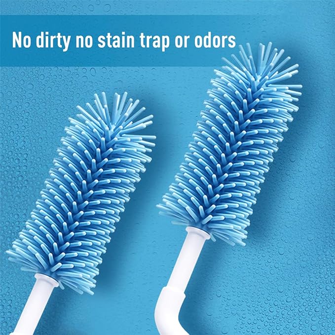 Silicone Baby Bottle Brush Set Cleans Deep Container Nipple or Straw with Rotation Long Handle,3 in 1 Rubber Cleaning Kits Wash Infant Pacifier Teat Nozzle or Breast Pump by Spinning Handhold