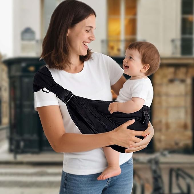 Baby Sling Carrier,Baby Carrier Newborn to Toddler Carrier Essentials Safety Non-Slip Baby Half Wrapped Sling Hip Holderr Carrying 8-35lbs(Black)