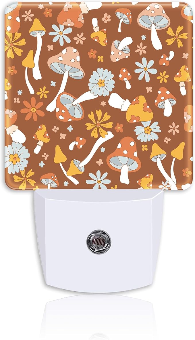 Retro Cartoon Mushrooms Plug Night Light,Childish Floret Night Light Lamp Auto Sensor Energy Efficient Dusk to Dawn Lights for Girls Boys Women Room Decor,Hallway,Kitchen,Bathroom,Nursery,Stairs