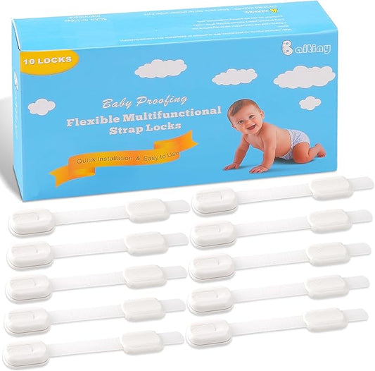 Baby Safety Strap Locks Child Safety Cabinet Proofing Child Proof Drawer Locks, Multi-Purpose Easy Install, White