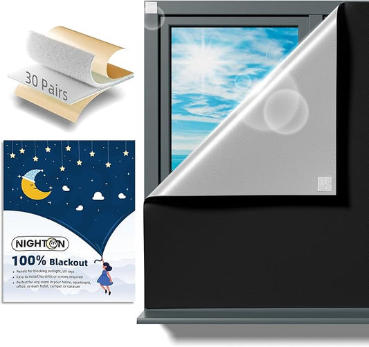 NIGHTON Portable Blackout Curtains 120"×57" Strong Hook and Loop Tape Strips with Adhesive,Black Out Shade That can be Cut,100% 100% Lightproof Blackout Blinds for Baby Nursery or Travel Use-Black Ⅱ