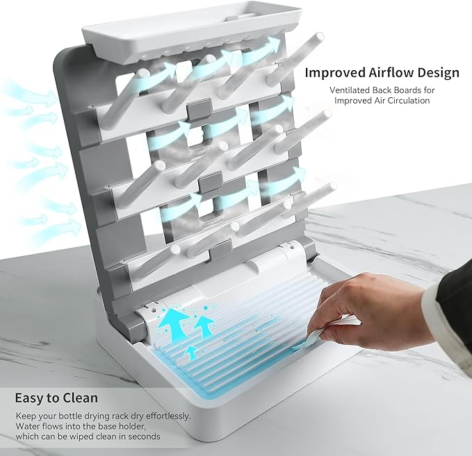 Baby Bottle Drying Rack, Vertical Standing Bottle Dryer Rack Holder-Space Saving Baby Bottle Drying Rack for Countertop-Holds Up to 12 Baby Bottles & Cup