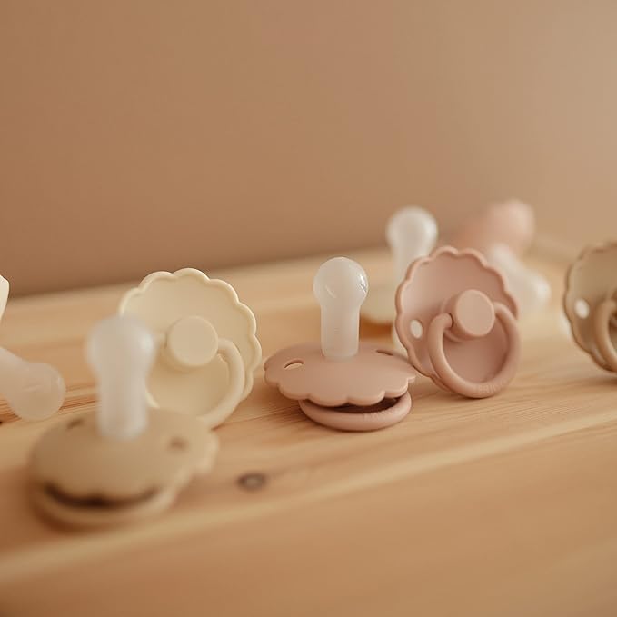 FRIGG Daisy SilkySoft Silicone Baby Pacifier | Made in Denmark | BPA-Free (Blush/Cream, 6-18 Months)