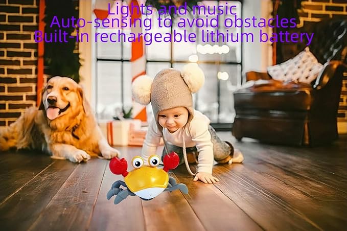 Crawling Crab Baby Toy Fantastic Creatures Toys Infant Sensory Tummy time Toys 3 4 5 6 7 8 9 10 11 12 Babies boy Girl Learning Crawl 3-6 6-12 Walking Toddler Gifts for 36 Months Old (Yellow)