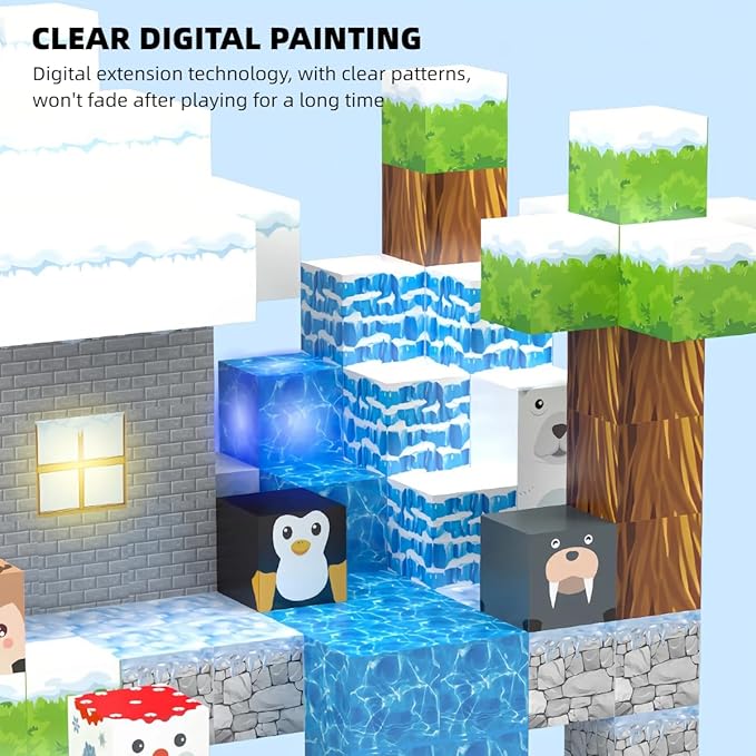 138 Pcs Magnetic Building Blocks, Enhance STEM Learning, Creative Play & Logical Thinking, Durable & Vibrant Color with Light Up Blocks, Ideal for Classroom & Screen-Free Entertainment (Glacier)