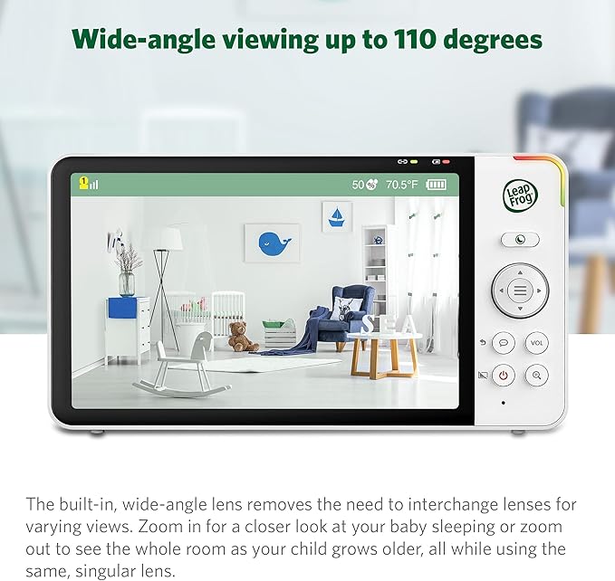 LeapFrog LF915HD Baby Monitor, 5” 720p Screen, 360° Pan & Tilt with 8X Zoom Camera, Color Night Vision, Night Light, Two-Way Intercom, Secure Transmission No WiFi