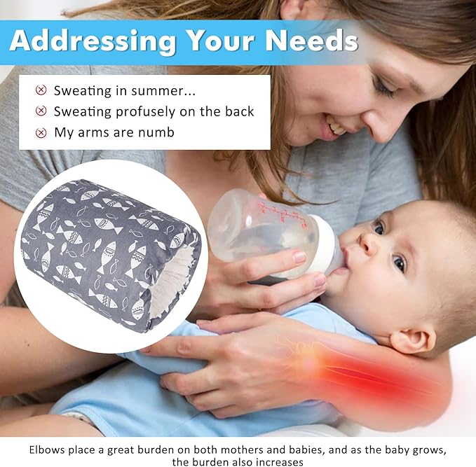 Nursing Arm Pillows for Breastfeeding,Baby Feeding Arm Pillow Portable and Washable for Travel, Soft Cotton Ergonomic Bottle Nursing Essentials（Grey Little Fish）