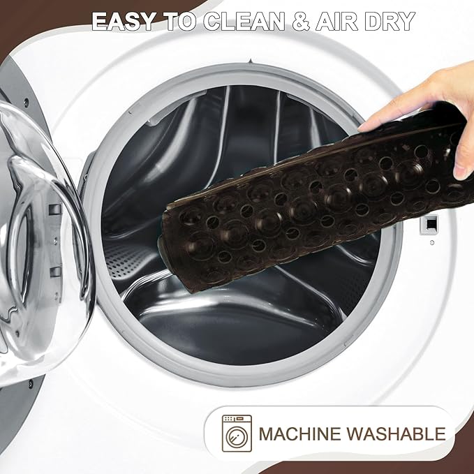 Linoows Bathtub and Shower Mats, 40x16 Inch Extra Large Non Slip Soft Bath Tub Mat with Suction Cups and Drain Holes for Bathroom Floor and Keep Tubs Clean, Machine Washable, Clear Chocolate