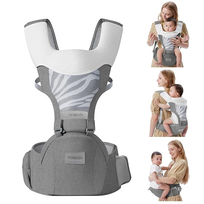 Baby Carrier Newborn to Toddler with Hip Seat, Multifunction Baby Hip, 4-in-1 Ergonomic Infant Carrier (Ergonomic M Position) Adjustable & Removable Baby Holder Carrier for 0-36 Months (Grey)