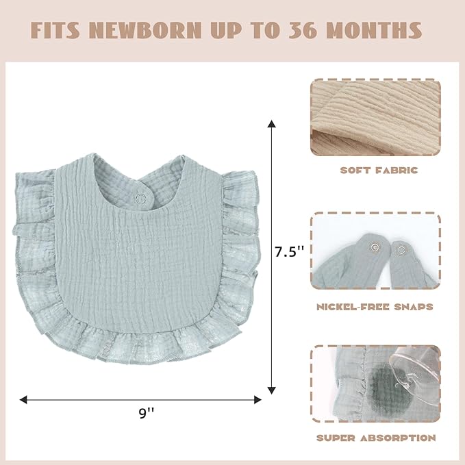 Muslin Baby Bibs - Soft 100% Cotton Drool Bandana Bibs for Baby Girls, 8 Solid Colors Set