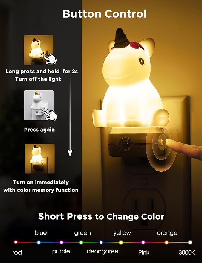 L LOHAS LED Plug-in Night Light for Kids, Cute Color Changing LED Night Light with Dusk to Dawn Sensor, Christmas, Birthday Gift Nightlight for Girls & Kids, Room Decor
