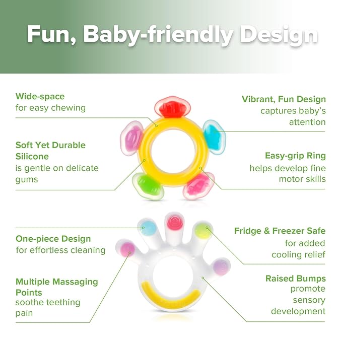 Haakaa Silicone Teether Combo - Baby Freezer Teething Toy - Soft Cold Teether - Soothe Teething Pain & Itching Gums - Perfect Size - Palm & Ferris Wheel Shape for 3M+ Babies BPA Free - 2 pk