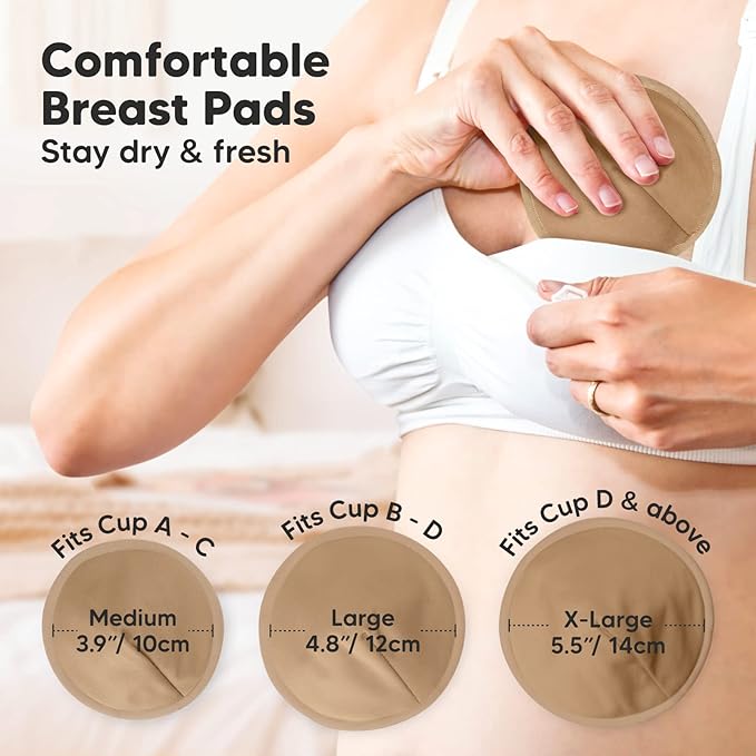Organic Nursing Pads - 14 Washable Viscose Derived from Bamboo Breastfeeding Pads, Wash Bag, Reusable Breast Pads for Breastfeeding, Nipple Pads for Breastfeeding Essentials(Coffee, M 3.9")