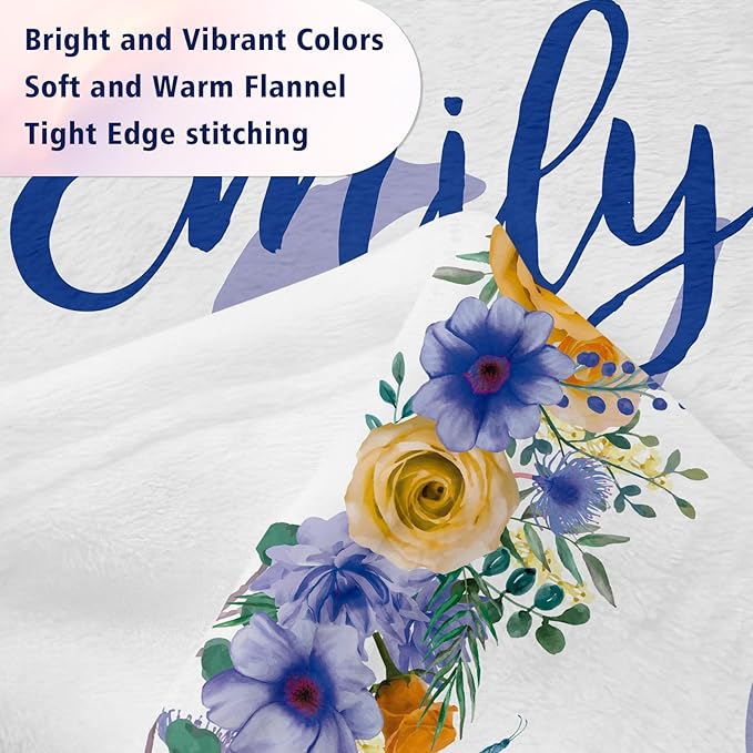 EVER2000 Personalized Baby Blanket for Girls, Custom Floral Baby Blanket with Name, Soft & Fuzzy Newborn Receiving Blankets for Toddler, Customized Baby Gifts for Birthday Baby Shower