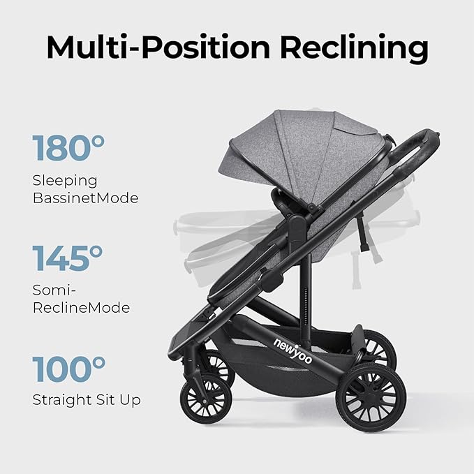 newyoo Bassinet Stroller for Baby, Nestro 516M, Convertible Infant Strollers w Reversible Seat & Cup Holder, 2-in-1 Rear-Facing Pram from Newborn to Toddler, One-Hand Easy Fold, Grey