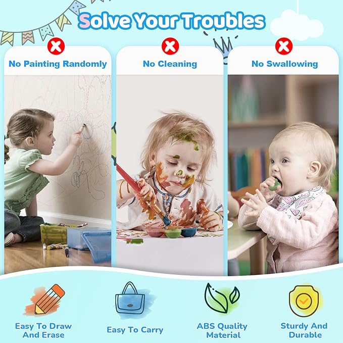 Kikidex Toddlers Toys Age 1-3, Magnetic Drawing Board, Doodle Board Pad Learning and Educational Toys for 1 2 3 Year Old Baby Kids Birthday Gift (Mint Blue)