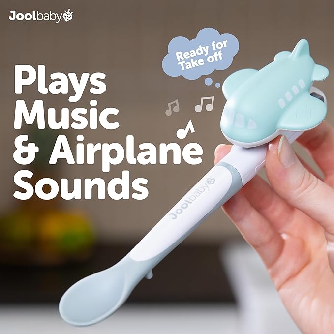 Jool Baby Musical Baby Spoons, 3 Spoons + Plane with Fun Sounds - Multi-Stage Spoon for Infant Feeding & Training Babies 6+ Months to Self-Feed
