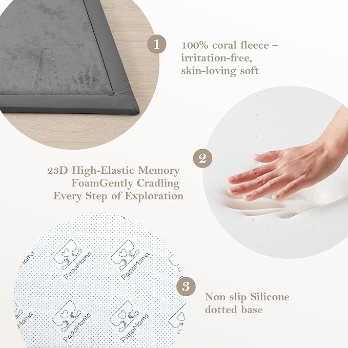 Baby Play Mat for Floor, 1.3"Thick Extra Large Cushioning Memory Foam Playpen Mat, Soft Coral Velvet Baby Crawling Mat with Non-Slip Backing for Toddlers,Infants,Kids,Yoga Mat (Dark Gray 79"×118")